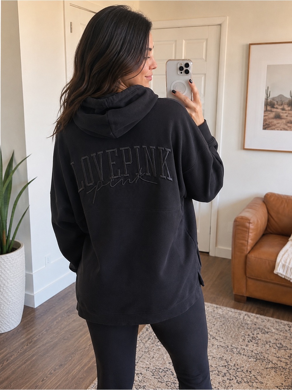 Victoria’s Secret PINK Black Oversized Funnel Neck Hoodie Sweatshirt Small